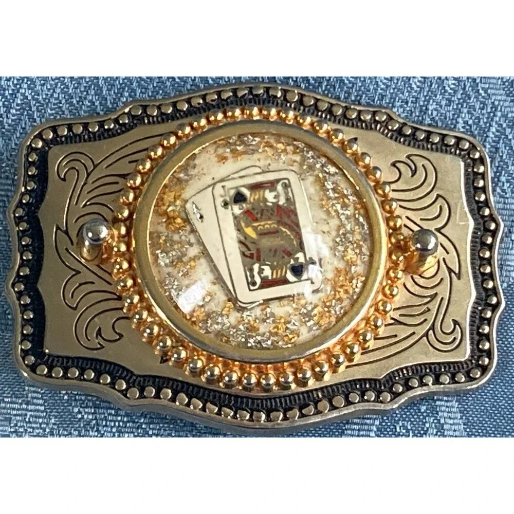 Vintage Classic Cowboy / Western Poker Themed Belt Buckle Silver, Gold, Glitter